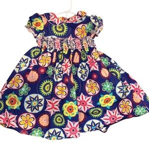 Marmellata smocked Floral Kids Dress - Blue and Pink